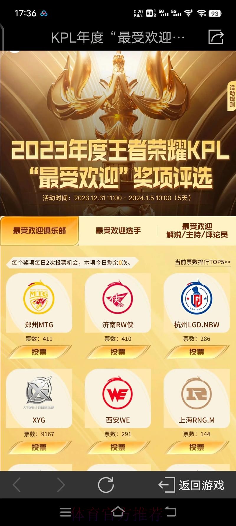 2023职业联赛各类年度奖项结果出炉